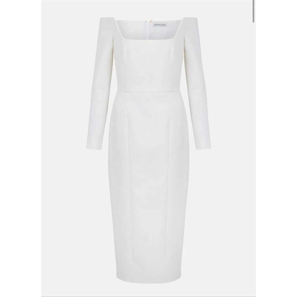 NWT Emilia Wickstead Birch Bridal Ivory Textured Cloque Long Sleeve Midi Dress 6